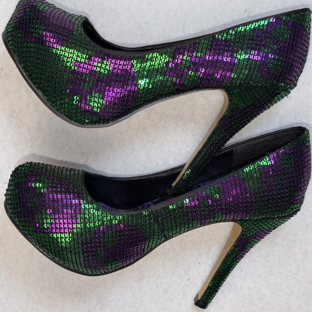 Iron Fist Zombie Stomper Heels Women's Size 5 Sequin Goth Punk Pumps